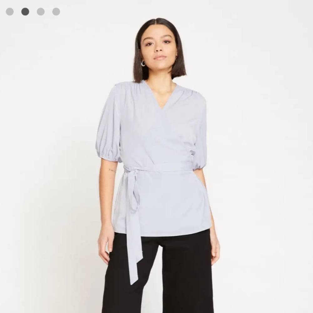 lavender better-than-silk short sleeve wrap blouse- nwt